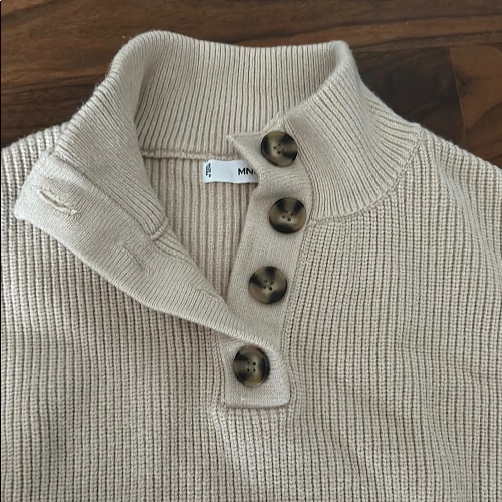 Mango Beige Ribbed Button-Up Sweater - Picture 2 of 6